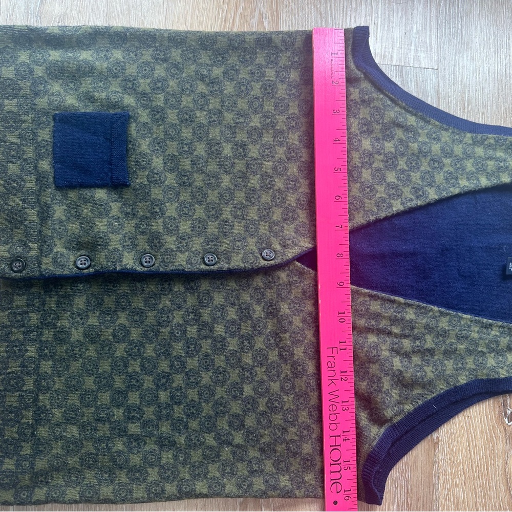 Lands' End Green and Navy Merino Wool Sweater Vest - Picture 3 of 6